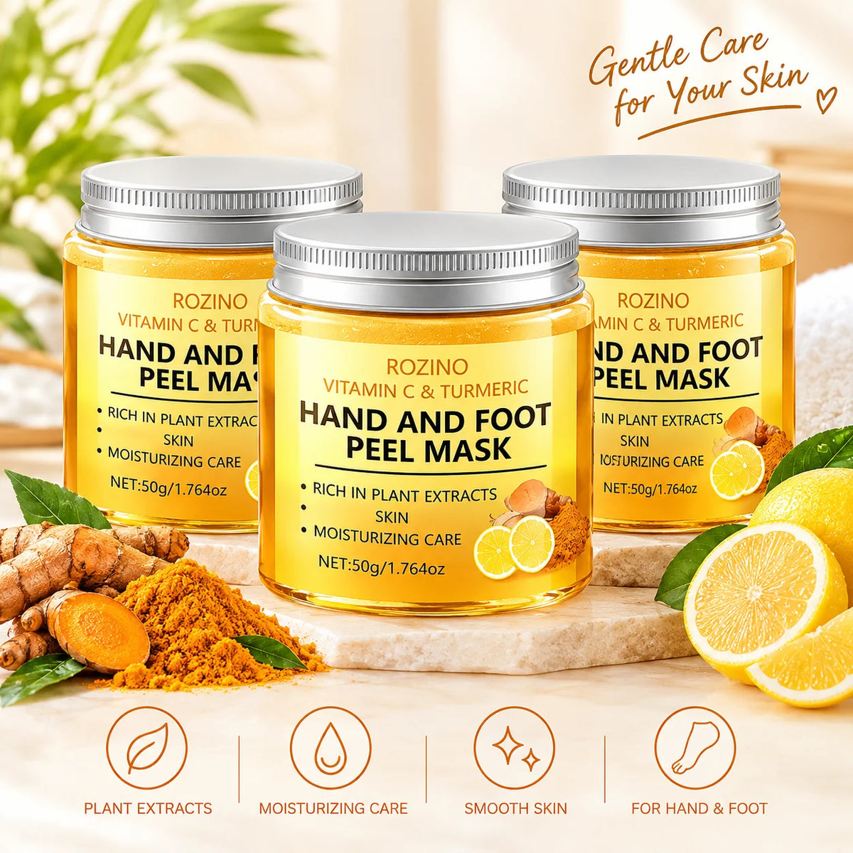 ROZINO Vitamin C Turmeric Hand And Foot Peel Mask Treatment