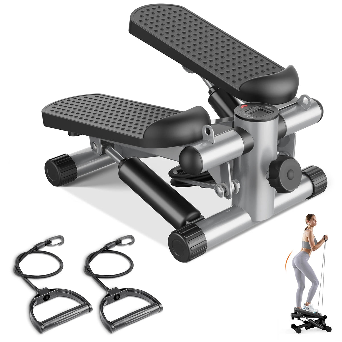 Mini Stepper Machine With Resistance Bands And LCD Monitor