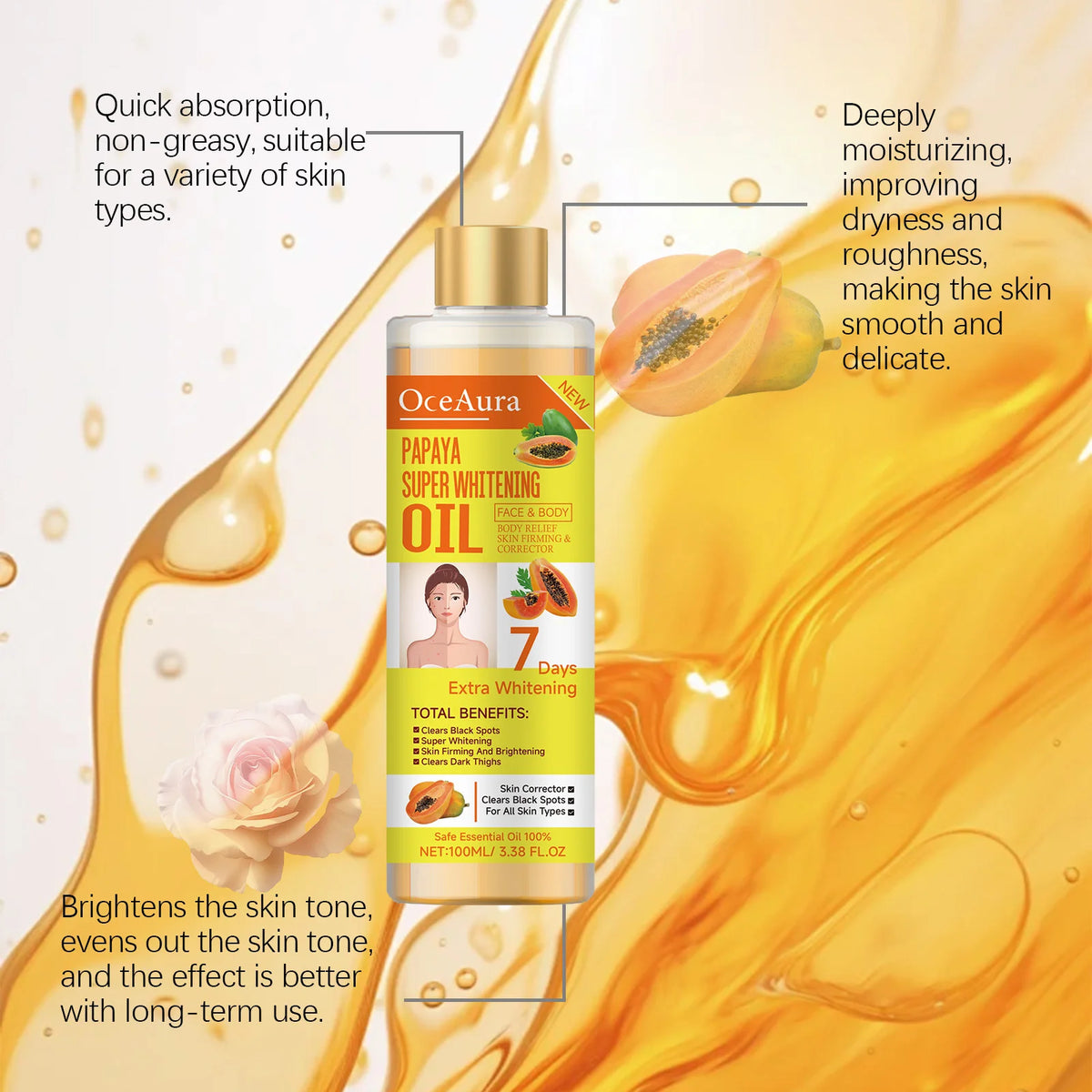 OceAura Papaya Body Moisturizer Oil Brightening And Firming