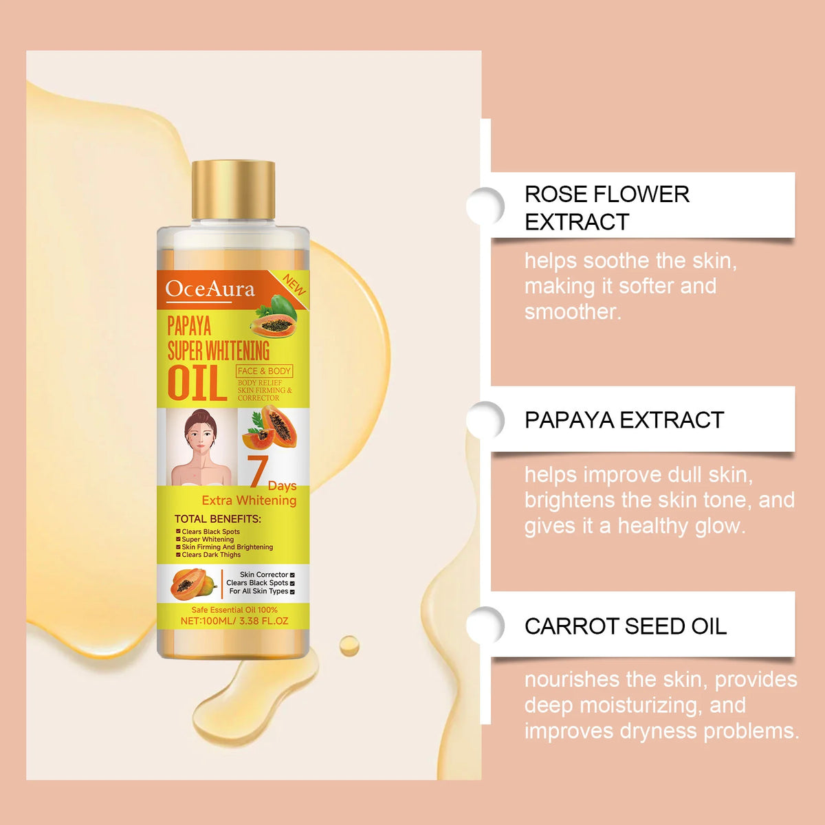 OceAura Papaya Body Moisturizer Oil Brightening And Firming