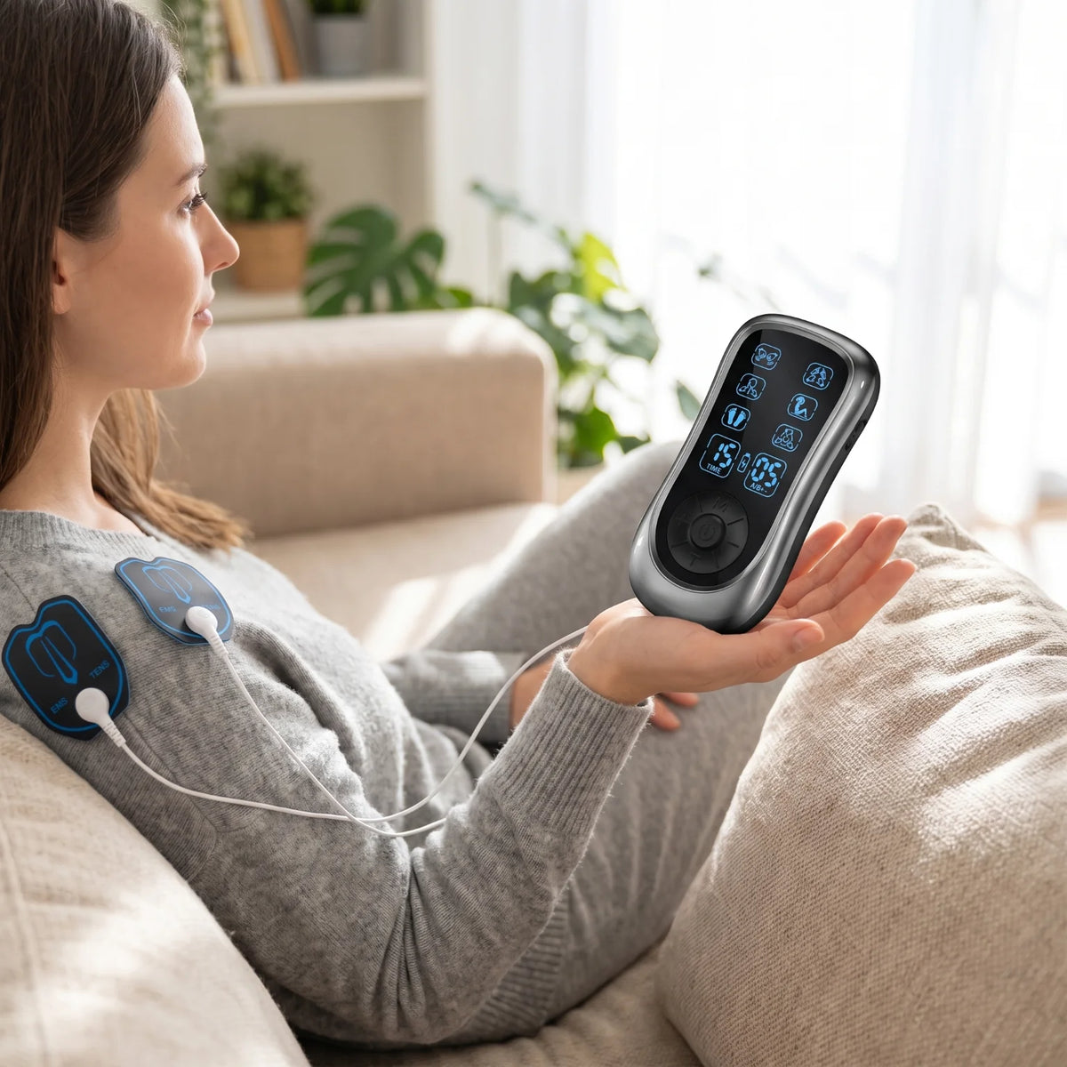 Dual Channel TENS EMS Muscle Stimulator Machine, 6 Modes 19 Intensity Levels Rechargeable Electric Pulse Massager, Full Body Pain Relief with 10 Reusable Electrode Pads