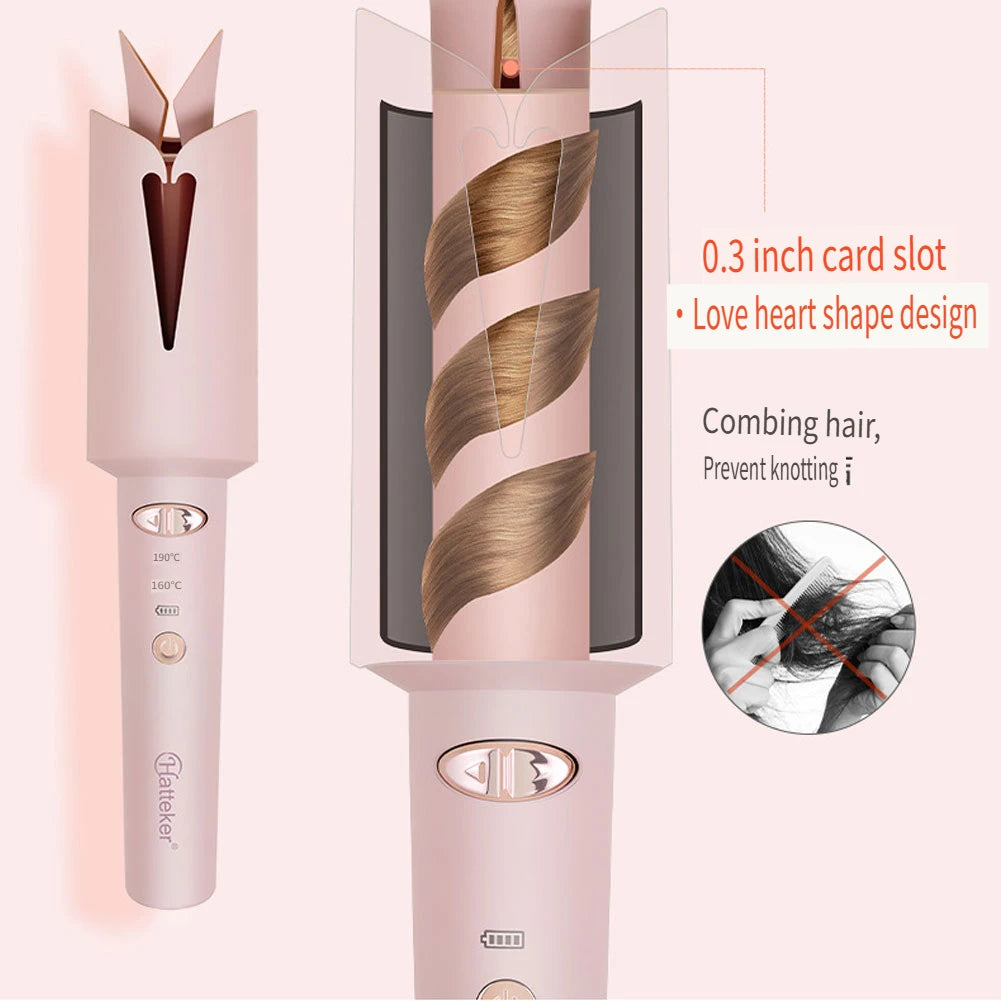 Hatteker Automatic Rotating Ceramic Ionic Hair Curler for Effortless Styling