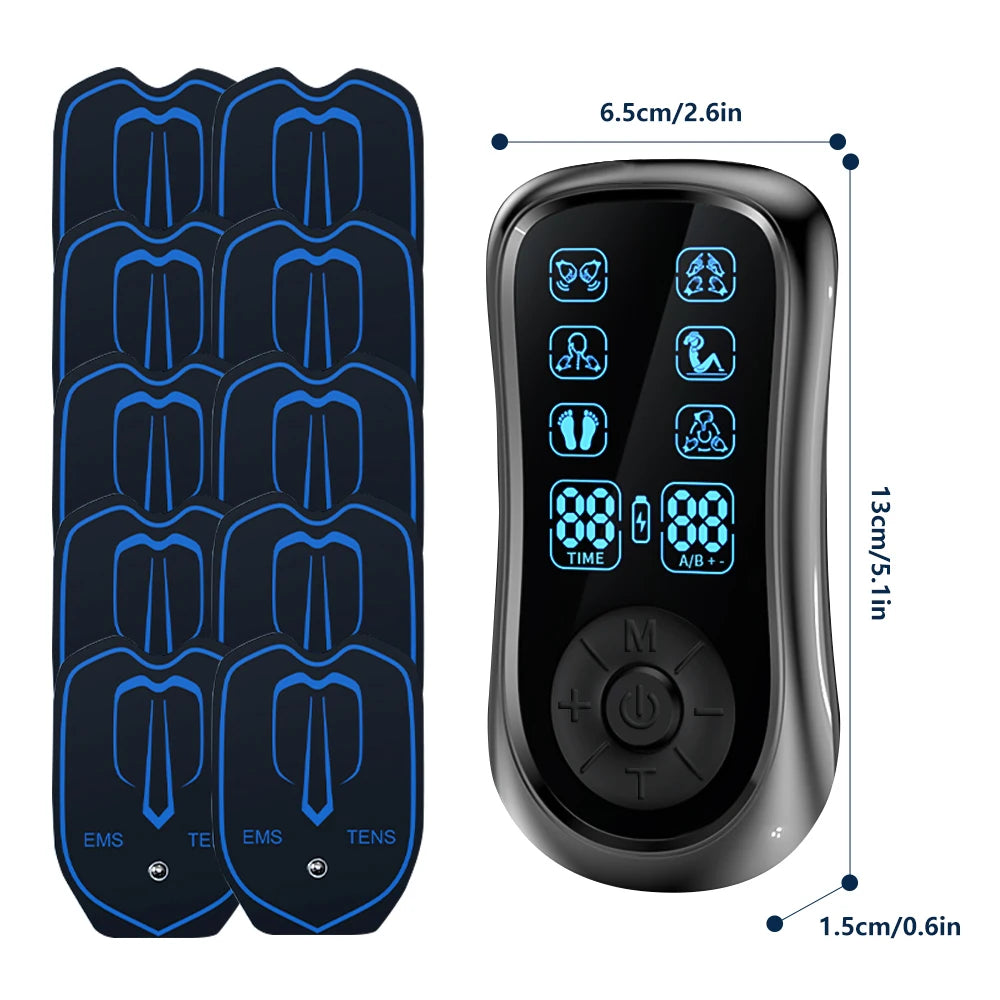 Dual Channel TENS EMS Muscle Stimulator Machine, 6 Modes 19 Intensity Levels Rechargeable Electric Pulse Massager, Full Body Pain Relief with 10 Reusable Electrode Pads