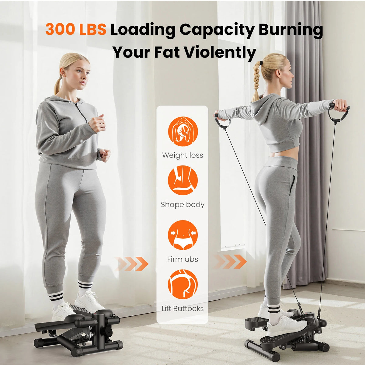 Mini Stepper Machine With Resistance Bands And LCD Monitor